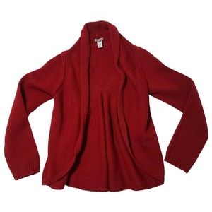 JJill Open Cardigan Sweater Women's XS Red Wool Blend Waterfall Long Sleeve